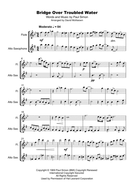 Bridge Over Troubled Water Flute And Alto Saxophone Duet Page 2