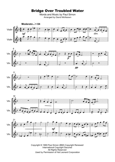 Bridge Over Troubled Water Violin Duet Page 2