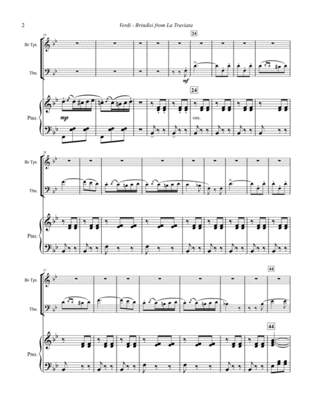 Brindisi Song Duet From La Traviata For Trumpet Trombone And Piano Accompaniment Page 2