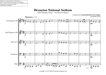 Bruneian National Anthem Allah Peliharakan Sultan For Brass Quintet Page 2