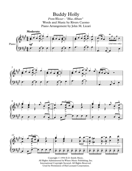 Buddy Holly Weezer Piano Page 2