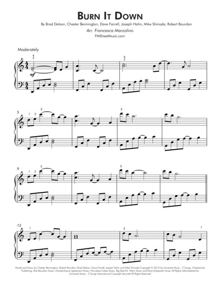 Burn It Down Intermediate Piano Page 2