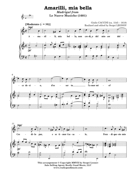 Caccini Giulio Amarilli Mia Bella Aria Arranged For Voice And Piano A Minor Page 2