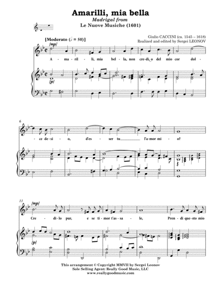 Caccini Giulio Amarilli Mia Bella Aria Arranged For Voice And Piano G Minor Page 2