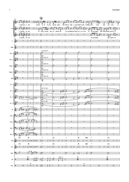 Caledonia For 3 Voices Bagpipes And Big Band Key Of F To Eb Page 2