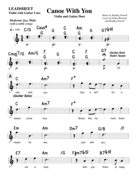 Canoe With You Leadsheet For Violin And Guitar Duet Page 2