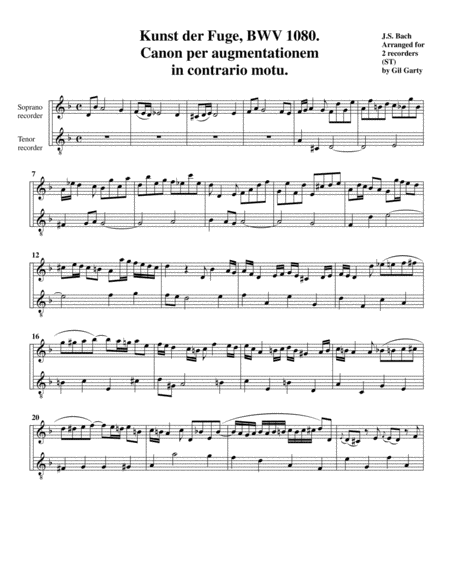 Canon 1 From Art Of Fugue Bwv 1080 Arrangement For Recorders Page 2