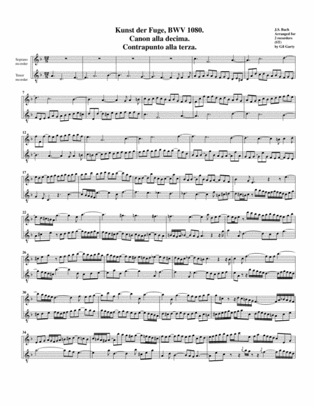 Canon 3 From Art Of Fugue Bwv 1080 Arrangement For Recorders Page 2