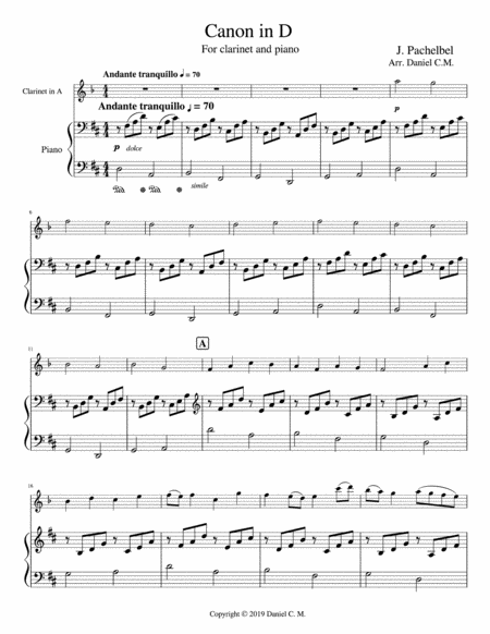 Canon In D For A Clarinet And Piano Page 2