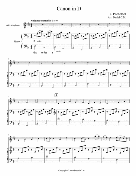 Canon In D For Alto Saxophone And Piano Page 2