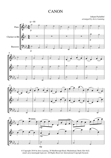 Canon In D Pachelbel For Woodwind Trio Flute Bb Clarinet Bassoon Page 2