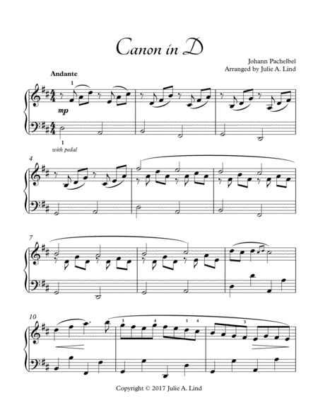 Canon In D Pachelbel Intermediate Piano Solo Page 2