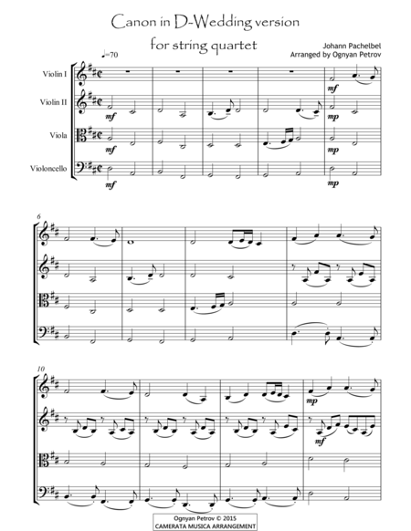 Canon In D Weddind Version For String Quartet Optional Part For Double Bass Page 2