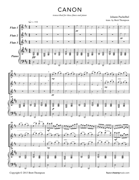 Canon Transcribed For Three Flutes And Piano Page 2