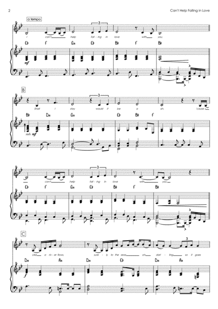 Cant Help Falling In Love Piano And Vocal Key Of Bb Page 2