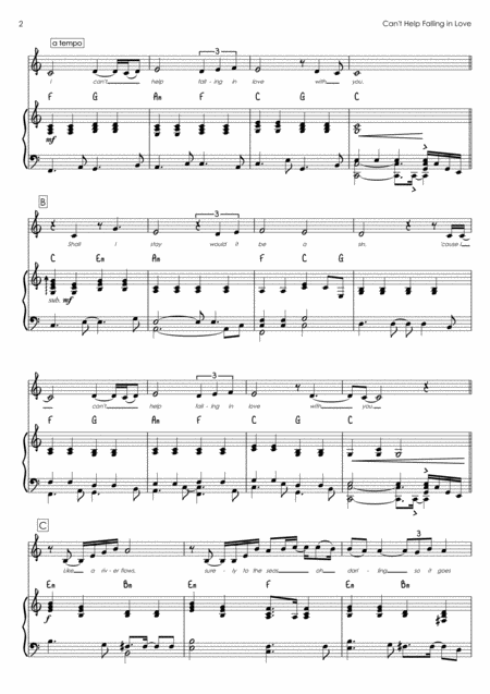 Cant Help Falling In Love Piano And Vocal Key Of C Page 2