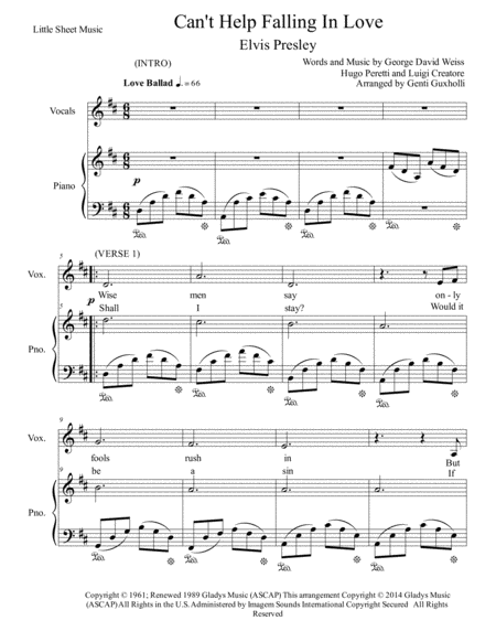 Cant Help Falling In Love Piano Vocal Page 2
