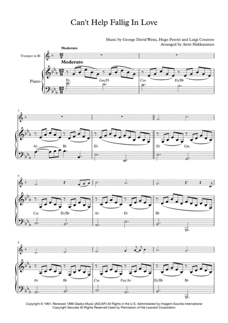 Cant Help Falling In Love Trumpet Piano Page 2