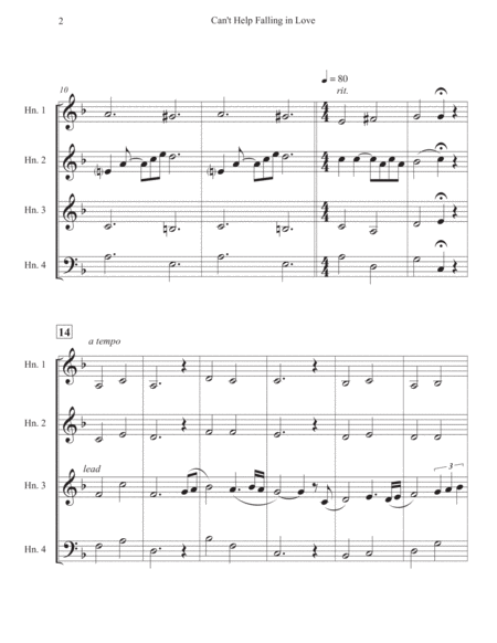 Cant Help Falling In Love With You Horn Quartet Page 2