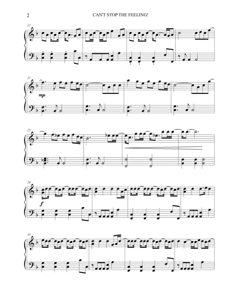 Cant Stop The Feeling From Trolls Short Piano Solo Page 2