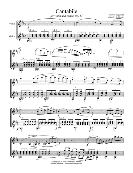 Cantabile Op 17 For Violin And Guitar Page 2