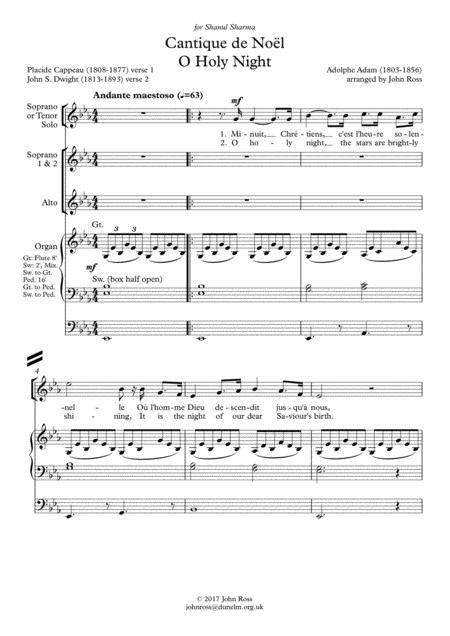 Cantique De Nol O Holy Night Soprano Or Tenor Soloist Ssa Choir Organ Page 2