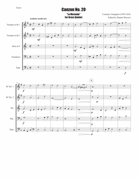 Canzon No 20 La Moranda For Brass Quintet Costanzo Antegnati Page 2