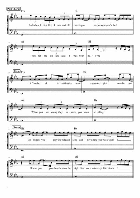 Cardigan Taylor Swift Piano Page 2