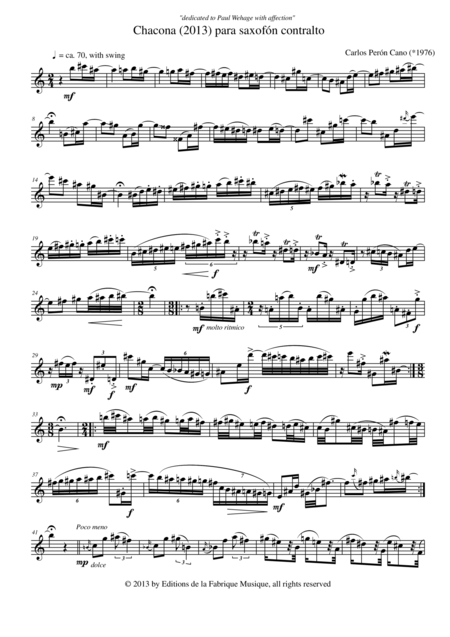 Carlos Pern Cano Chacona For Solo Alto Saxophone Page 2