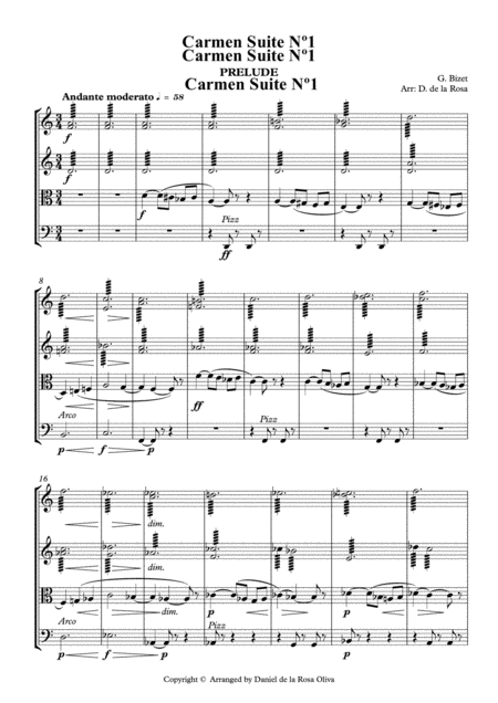 Carmen Suite N 1 G Bizet For String Quartet Full Score And Parts Page 2