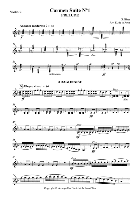 Carmen Suite N 1 G Bizet For String Quartet Violin Ii Page 2