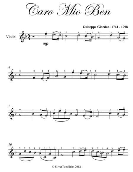 Caro Mio Ben Easy Violin Sheet Music Page 2