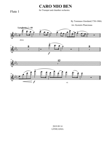 Caro Mio Ben For Trumpet And Chamber Orchestra Page 2