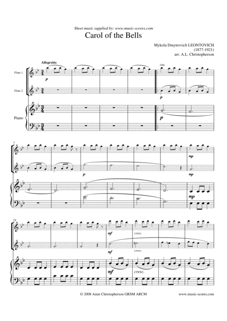 Carol Of The Bells 2 Flutes And Piano G Minor Page 2