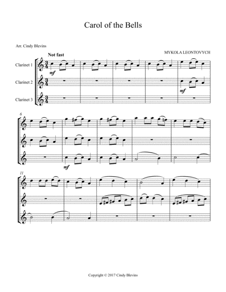 Carol Of The Bells Arranged For Bb Clarinet Trio Page 2