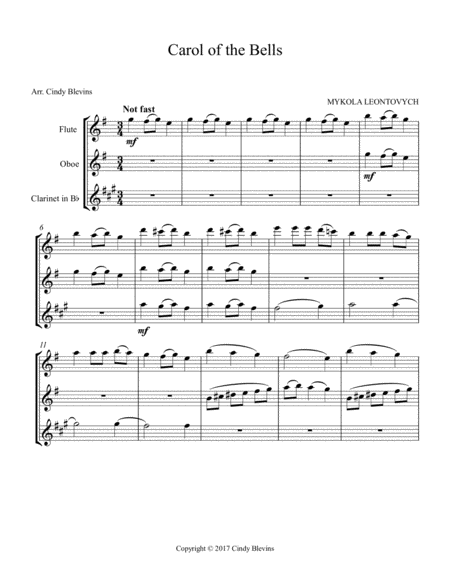 Carol Of The Bells Arranged For Flute Oboe And Bb Clarinet Page 2