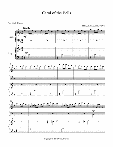 Carol Of The Bells Arranged For Harp Duet Page 2