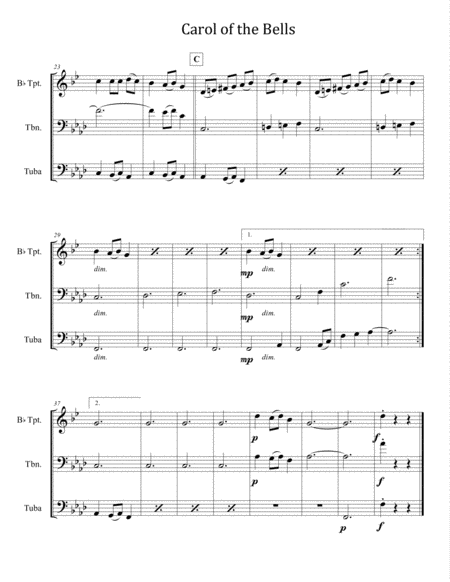 Carol Of The Bells For Brass Trio Trumpet Trombone Tuba Page 2