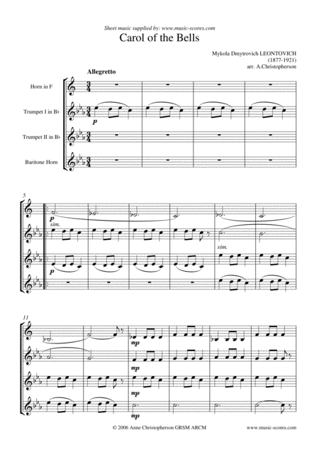 Carol Of The Bells Horn 2 Trumpets And Baritone Horn Page 2