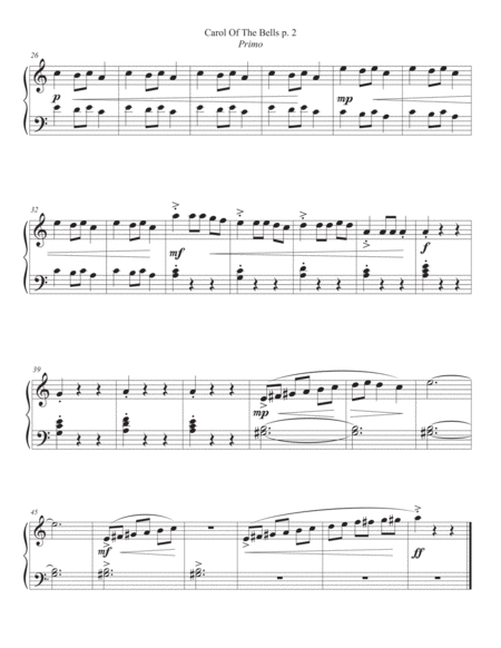Carol Of The Bells One Piano Four Hands Page 2