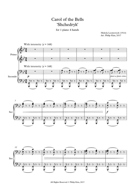 Carol Of The Bells Shchedryk For 1 Piano 4 Hands Page 2