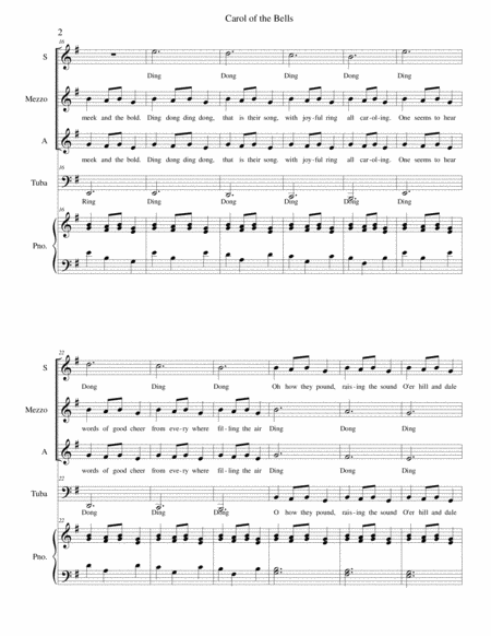 Carol Of The Bells Ssa Tuba Piano Page 2