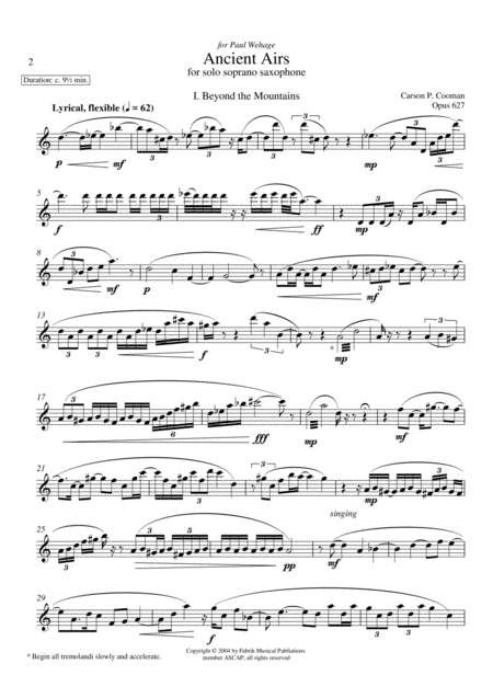 Carson Cooman Ancient Airs 2004 For Solo Soprano Saxophone Page 2