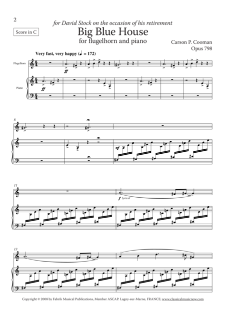 Carson Cooman Big Blue House 2008 For Flugelhorn And Piano Page 2