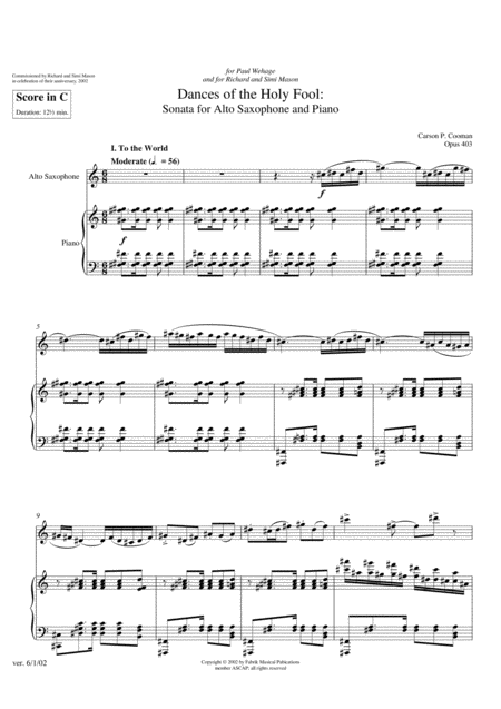 Carson Cooman Dances Of The Holy Fool Sonata For Alto Saxophone And Piano 2002 Page 2