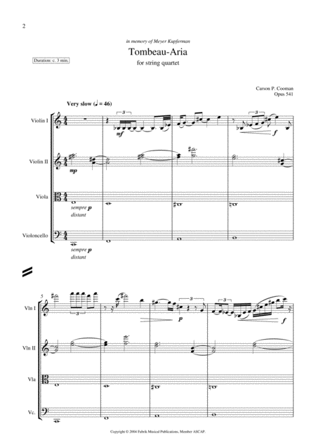 Carson Cooman Tombeau Aria 2003 For String Quartet Page 2