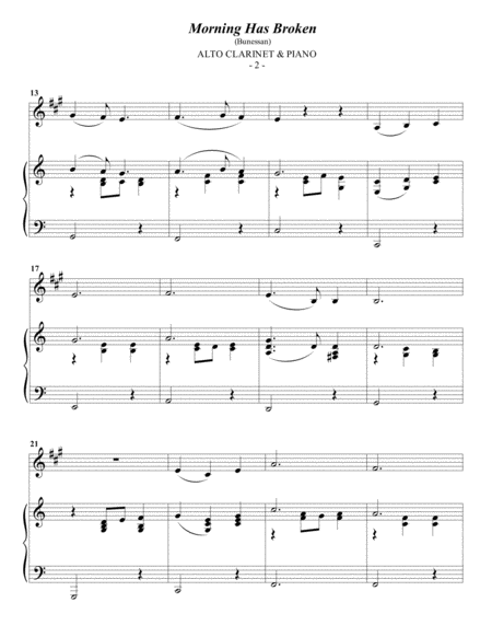 Cat Stevens Morning Has Broken For Alto Clarinet Piano Page 2