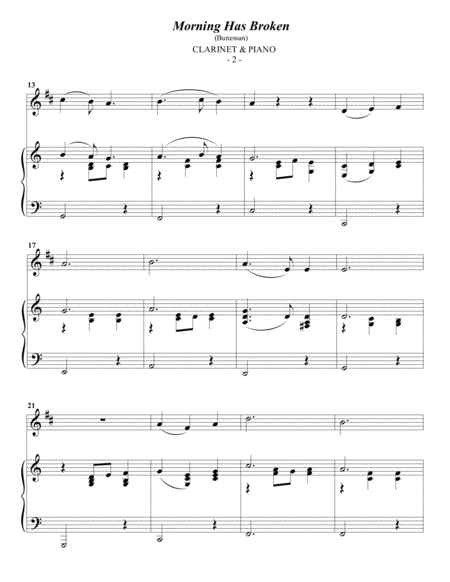 Cat Stevens Morning Has Broken For Clarinet Piano Page 2