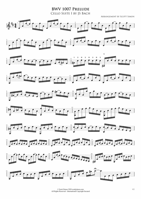 Cello Suite I Prelude Bwv 1007 For Classical Guitar Page 2