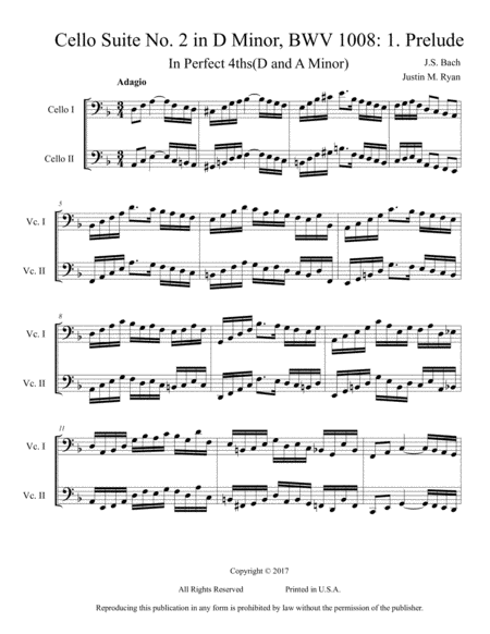 Cello Suite No 2 Bwv 1008 1 6 In Perfect 4ths D And A Minor Page 2